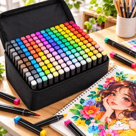 120-Color Dual Tip Alcohol Art Markers for Drawing – Fine & Broad Tips for Sketching, Coloring and Illustration