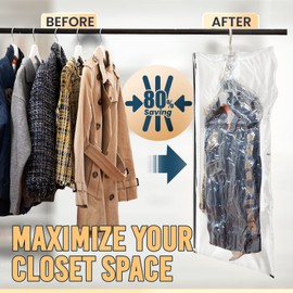 TAILI Hanging Vacuum Storage/ Space Saver Bags for Clothes, Set of 4 (2 Long, 2 Short) for Coats, Suits and Jackets