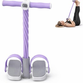 Hekisace Smart Foot Pedal Puller with Digital Counter, 6 Resistance Bands for Full Body Workout, Yoga, and Home Fitness(Purple)