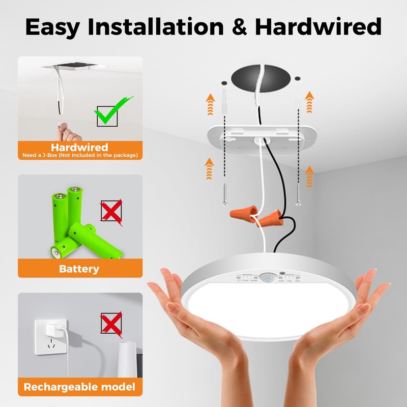 slochi 2Pack Motion Sensor Light Indoor Wired, 8.7 Inch 3000K/4000K/6500K