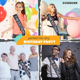 CORRURE 'It's My Birthday' Sash Glitter with Multicolor Foil - Black Glitter Happy Birthday Sash for Women - Party Favors Supplies and Decorations for Sweet 16, 18th 21st 30th 40th or Any Bday Party