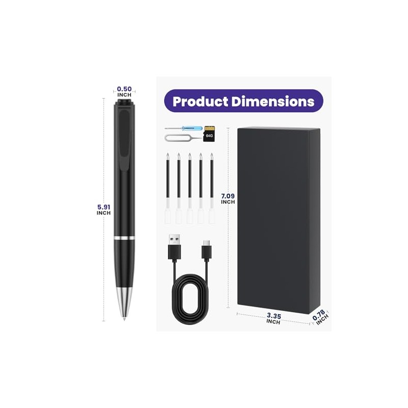 1080P Mini Camera Spy Pen con 64 GB