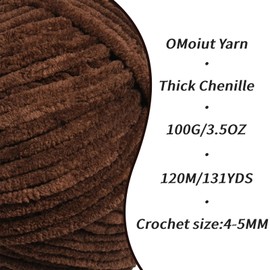 2 Pack Coffee Fluffy Velvet Yarn for Crocheting,Chunky Chenille Baby Blanket Yarn for Crochet,Soft Fuzzy Puzzle Yarn for Knitting,(100g/3.53oz Each) Bulky Thick Amigurumi Crochet Yarns
