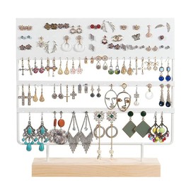 Homeanda Earring Organiser Jewellery Display Storage Stand with Wooden Base, Earring Display Stand, Earring Holder for Hanging Earrings, 144 Holes (White)
