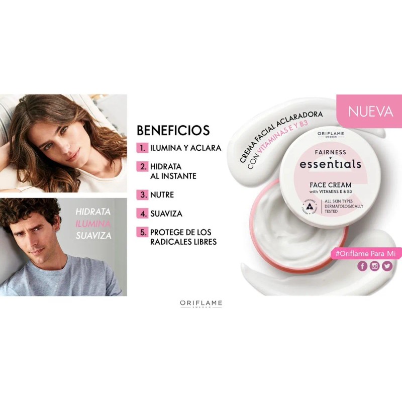 Crema Facial Aclaradora Oriflame Vitaminas E y B3 Glow Essentials