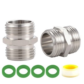 SNUTUYA 3/4”GHT Male to 3/4”GHT Male Connector，304 Stainless steel Garden Hose Adapter, Lead-free, Heavy Duty water hose connector, 2 Pack