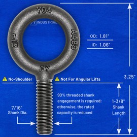 10 Pcs No-Shoulder Lifting Eye Bolts 7/16"-14 X 1-3/8"