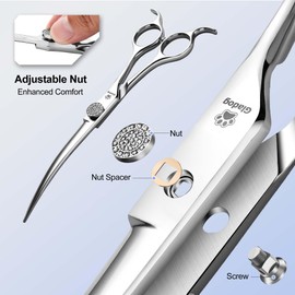GLADOG 7" Curved Dog Grooming Scissors - Professional 9CR Curved Dog Shears with Diamond Pivot Nut, Perfect for Contouring and Shaping