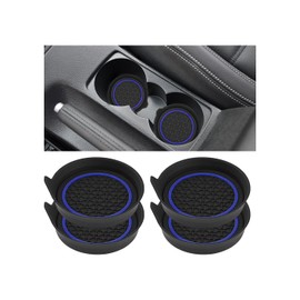 HZEL Car Cup Holder Coasters, 4PCS Non Slip Waterproof Vehicle Water Bottle Pads, Recessed Automotive Interior Drink Mat Decoration Accessories, Universal for SUV Sedan Truck (Blue/Black)