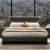 Modern King Bed Frame Headboard, Linen Fabric Upholstered Platform Bed
