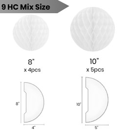 9 Pack Tissue Paper Honeycomb Balls, Poms Birthday Baby Shower Wedding Decorations (Grey Black Shade)