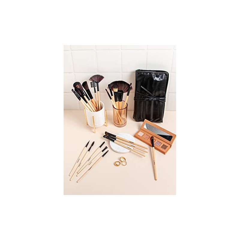 Set profesional de 24 piezas brochas para maquillaje (Madera Original)
