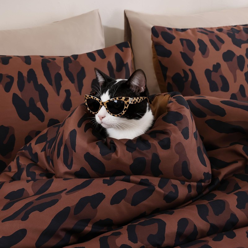 JANZAA Cheetah & Leopard Print Comforter Set Queen Size -