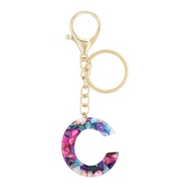 Jasimkiss Fashion Initial Letter Keychains Car Key Ring Bag Purse Keychains Good Luck Amulet protection Charm Keychains for Women (Gold-purple C)