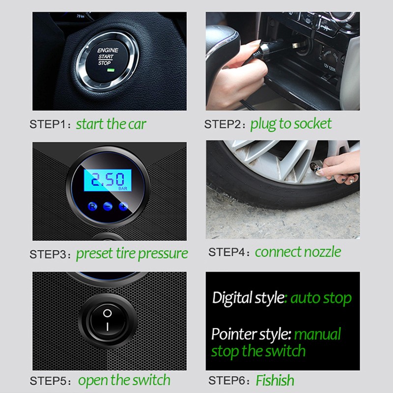 120W Tire Inflator Digital Display with LED Light Portable Automatic