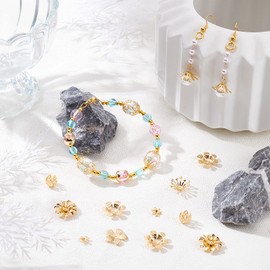 PH PandaHall Bead Caps, 48pcs 8 Styles Real 24K Gold Plated Brass Flower Shaped End Caps Metal Filigree Flower Cap for Earring Bracelet Necklace Jewelry DIY Craft Making, Golden