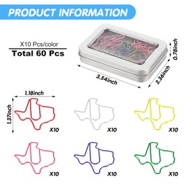 AmazingSpark 60 Pcs Texas State Shaped Paper Clips Colored Cute Decorative Paperclips Bookmark Texas Souvenirs Gift for Office School Supplies Teacher Coworker Personal Use Desk Organizing Accessories