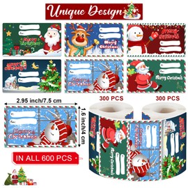 Famoby 600pcs Christmas Gift Tags Christmas Wrapping Paper (300pcs/pack Total:2packs) for Christmas Presents Decoration Christmas Gifts Bags for Women Men Kids (2.95 x 1.6 inch)