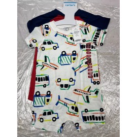 Carter's New Carters Baby Boys 18 Months Snap On Romper White W/ Vehicles Red 2 Pack AM33