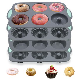 Moldes Silicona de Muffin Tartas, Moldes para Hornear Cupcakes Mini Calabaza Tazas Molde Antiadherente Reutilizable para Rosquillas Donas Magdalenas Pastelería, 4 Paquete, 24 Cavidades, 28.5*17.5*3cm