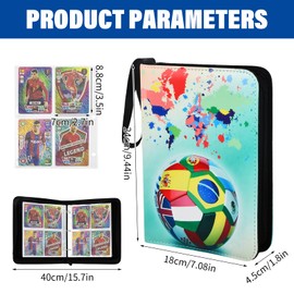Trading Card Album 4 Pockets 50 Pages Waterproof PU Leather Zip Binder for Trading Cards, Trainer Card Collection Trading Card Albums, 400 Card Folder Holder for Children Boys Girls