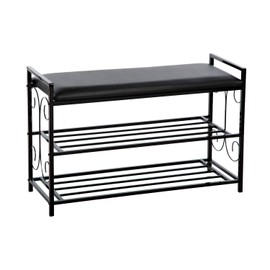 Scroll Metal Design 3 Tier Entryway Shoe and Sitting Storage Bench