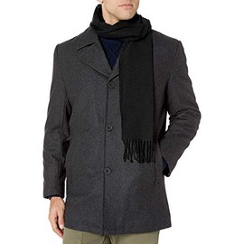 London Fog Men's Amity 34" Wool Blend Car Coat with Scarf Outerwear, New Charcoal, Large