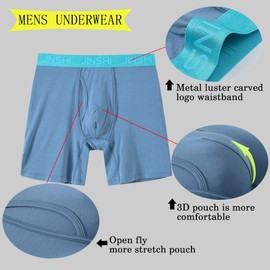 JINSHI Bamboo Viscose Men's Underwear Boxer Briefs 4 Pack Long Leg Underpants Open Fly Sport Soft Breathable M