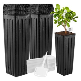 Yardwe 60 Pcs Tree Pots, 11.41" Tall Plastic Plant Nursery Containers with Plant Labels, Black Seedling Pots for Indoor Outdoor Gardening