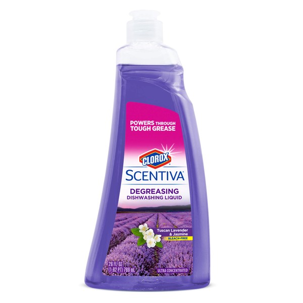 Clorox Scentiva Dish Soap | Great Smelling Dishwashing Liquid Cuts Through Grease FAST | Quick Rinsing Formula Washes Away Germs | A Powerful Clean You Can Trust, Tuscan Lavender & Jasmine, 26 oz