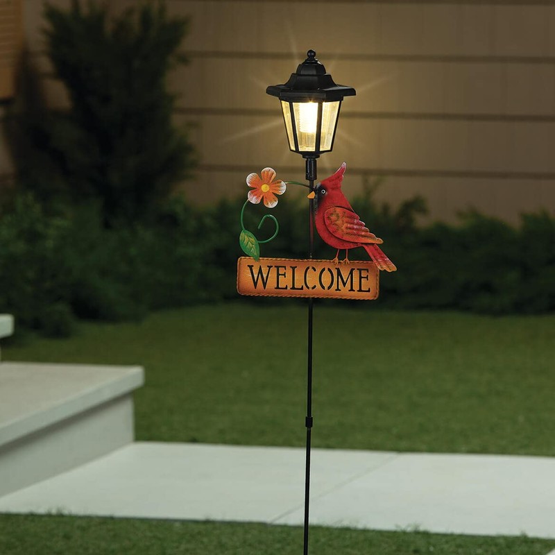 Solar Cardinal Decorative Stake, Durable Metal, Outdoor Décor - Measures