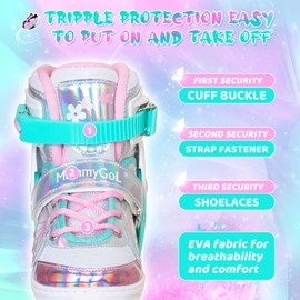 MammyGol Inline Skates for Girls Kids, 4 Size Adjustable Butterfly Roller Skates with Vibrant Colors Flashing Wheels, Skates Indoor Outdoor for Beginners Women Lady