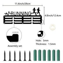 CREATCABIN Running Medal Holder Medal Hangers Medal Rack Display Marathon Sports Metal Hanging Awards Iron Small Mount Awards for Wall Home Badge Race Running Medalist Black 11.4 x 4.8 Inch-Heartbeat