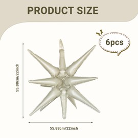6 Pcs Cream Color Star Foil Balloons One-Piece 14-Pointed Star Balloons 4D Starburst Cone Mylar Balloons 22inch Christmas Birthday Wedding Wedding Anniversary Party Supplies(Cream Color)