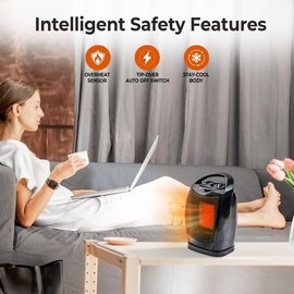 Comfort Zone Space Heaters for Indoor Use, Portable Bedroom Heater, 70 Degree Oscillation, Thermostat, Small Room Heater, Fast Heating, Quiet Fan Forced Ceramic Heater, 1500W. 200 Sq. Ft., Black