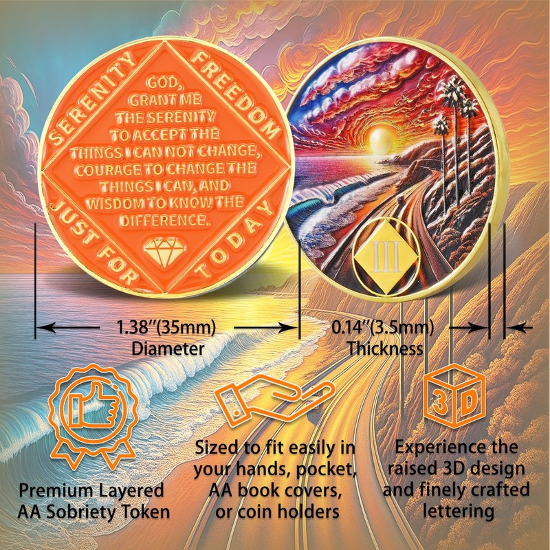 Leafence Sunset Beach Sobriety Coin Commemorative Coin Recovery Addiction NA