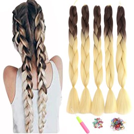 Showjarlly 5 Pieces Ombre Jumbo Braid Synthetic Hair 24 Inch 500 g Kanekalon Hair Braiding Extensions for Crochet Twist Braiding Hair