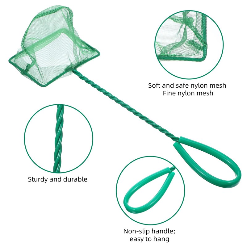 2 PCS 4 Inch Fish Net Aquarium, Green Square Fish