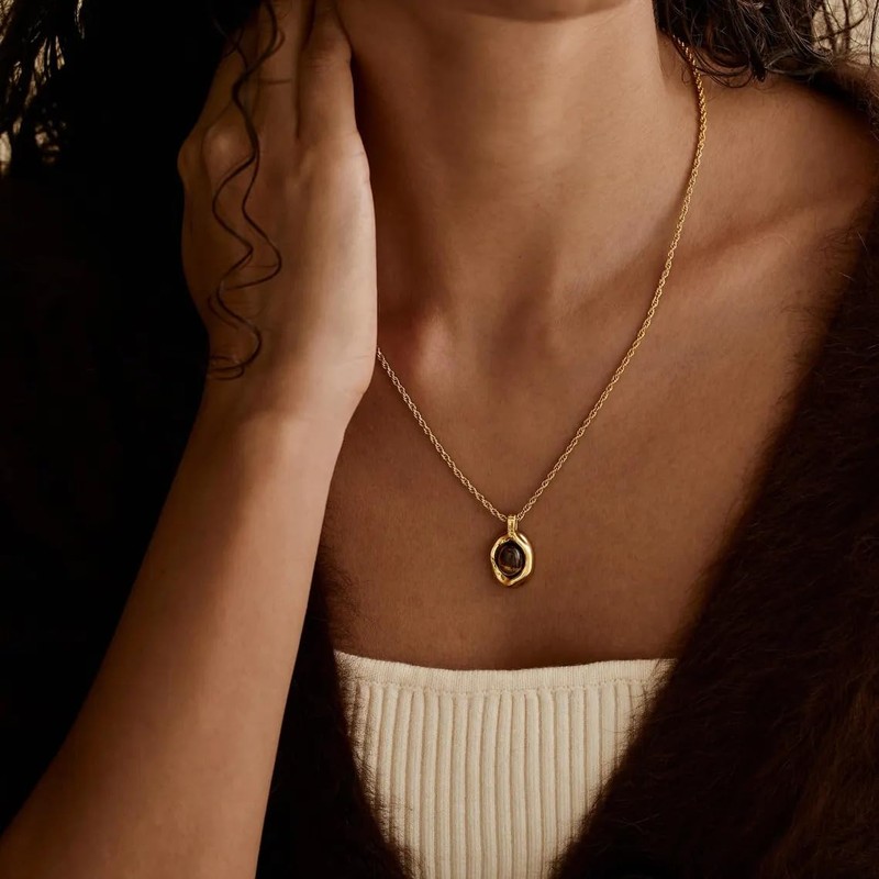 Moonffay Natural Tiger Eye Necklace, Gold Stone Pendant Necklace, Vintage