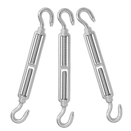 Jamiikury 3PCS M10 Hook & Hook Turnbuckle 304 Stainless Steel Turnbuckle Wire Rope Tension Heavy Duty Turnbuckles for Cable Railing Wire Rope Hardware Kit (M10, Hook & Hook)