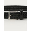 Beams Heart Men's Leather Belt, Mesh Elastic Belt, Black