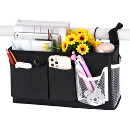Loghot Bedside Caddy/Bedside Storage Bag Hanging Organizer for Bunk and Hospital Beds,Dorm Rooms Bed Rails,Can be Placed Glasses,Books,Mobile Phones,Keys (New Black-1)