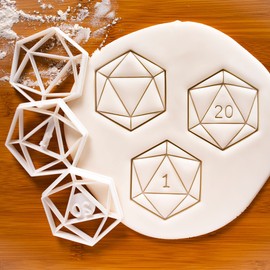 Set of 3 Cookie Cutters (Icosahedron, Natural 1, Natural 20) - 3 Pieces