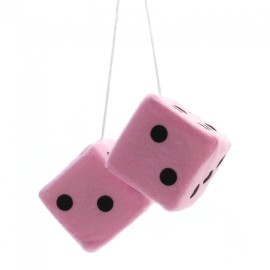 Vintage Parts USA 3" Light Pink Fuzzy Dice with Black Dots - Pair