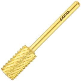 PANA Flat Top Large Barrel 1/8" Shank Size - (Gold, 2X Coarse Grit) - Fast remove Acrylic or Hard Gel Nail Drill Bit for Manicure Pedicure Salon Professional or Beginner
