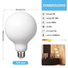 3Pack G30 LED Globe Light Bulbs 2700K Soft Light, 5.5W Decorative Globe Light Bulbs,E26 Base LED bulbs, CRI>90 Perfect use for Decor, Pendant, Bathroom/Vanity Mirror Makeup, Dimmable ,Milky glass