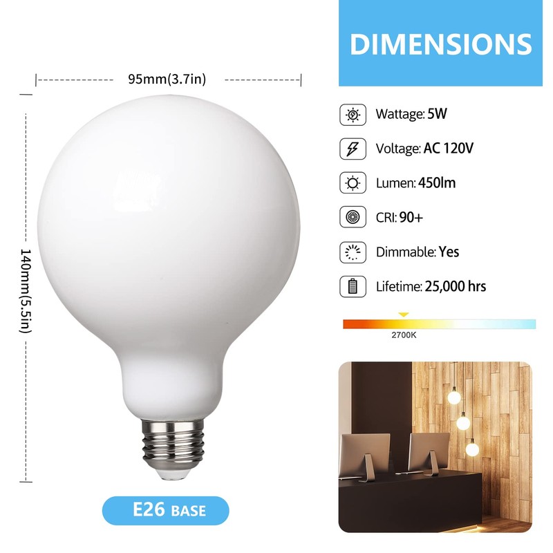 3Pack G30 LED Globe Light Bulbs 2700K Soft Light, 5.5W
