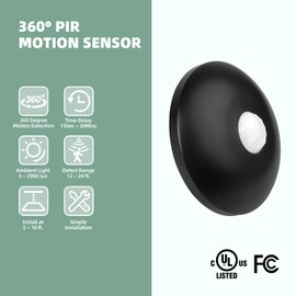 ECOELER Ceiling Mount Motion Sensor, 360 Degree Occupancy Sensor Switch, 10-40 Ft High Sensitive PIR Infrared Motion Activated Switch for CFL/LED/Incandescent Bulb, Black, UL & FCC Listed