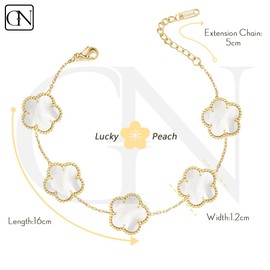 Galeuneon 18K Gold Plated Clover Bracelet |Adjustable Bracelets| Lucky Flower Cute Link Bracelets Jewelry Gifts for Women(White)