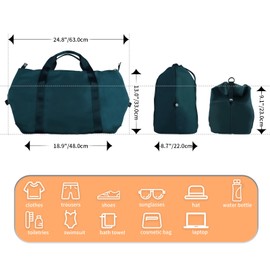 WALNEW Gym Duffel Bag for Women Men, Travel Carry on Weekender Overnight Tote Bags, Lightweight Waterproof Personal Item Bag for Sports, Dance, Workout with Wet Pocket, Peacock Blue